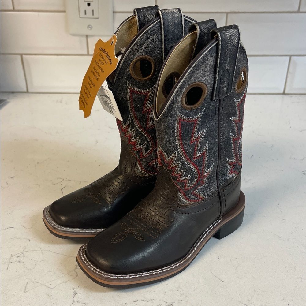 Smokey Mountain Boots Black & Brown Distressed Western Cowboy Boots Size 9.5 New